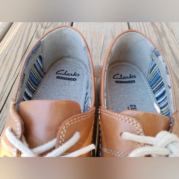 Clarks | Fallston Tan Leather Boat Shoes Cushion Ortholite Men's Size 10 - Picture 9 of 16